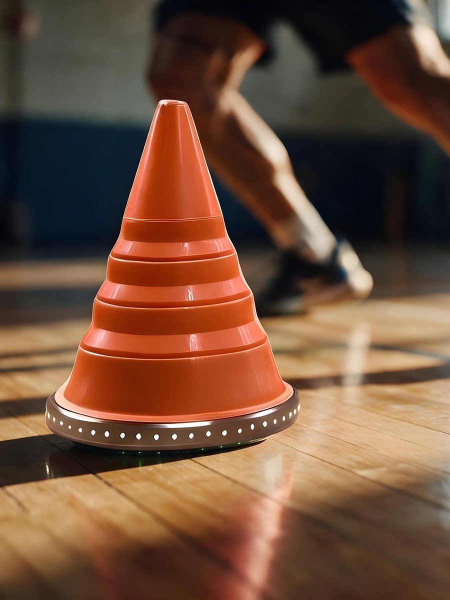 The REAKTA unit on a gym floor as an athlete cuts past it